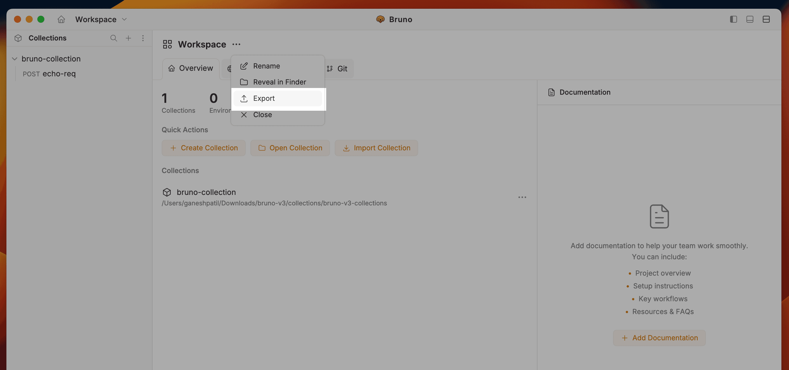 Export Workspace Option