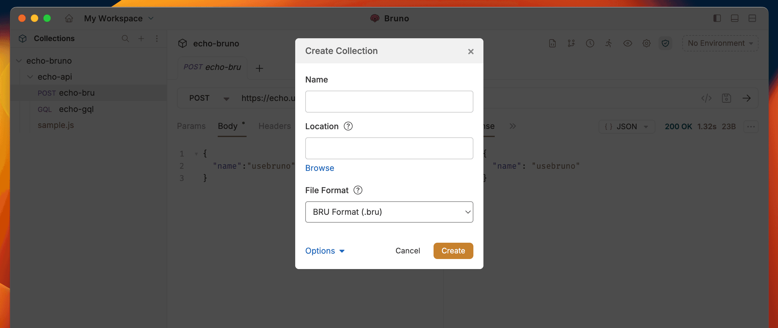 create collection dialog
